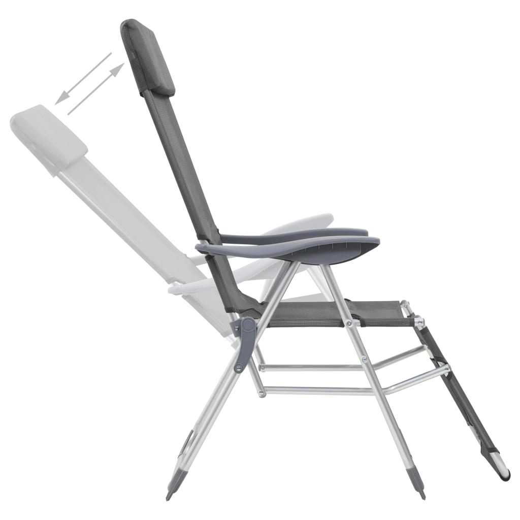 vidaXL Skládací kempingové židle s podnožkami 2 ks šedé textilen