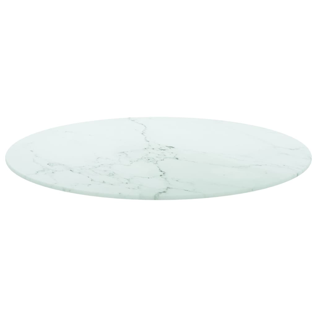 vidaXL Stolní deska bílá Ø 70 x 0,8 cm tvrzené sklo mramorový design