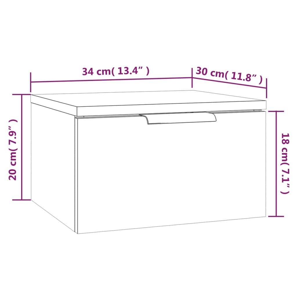 vidaXL Nástěnný noční stolek hnědý dub 34 x 30 x 20 cm