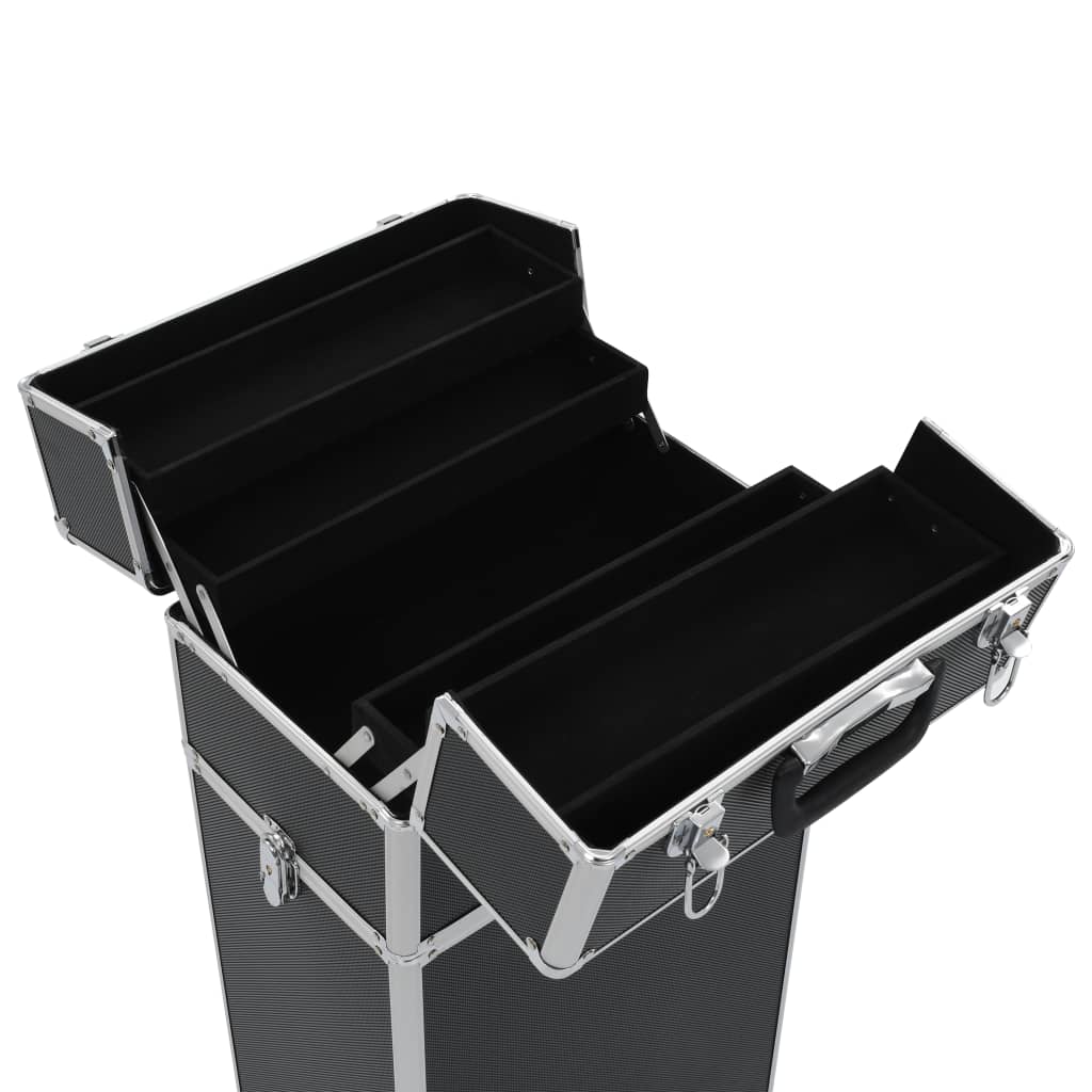 vidaXL Kosmetický kufřík na kolečkách hliník černý