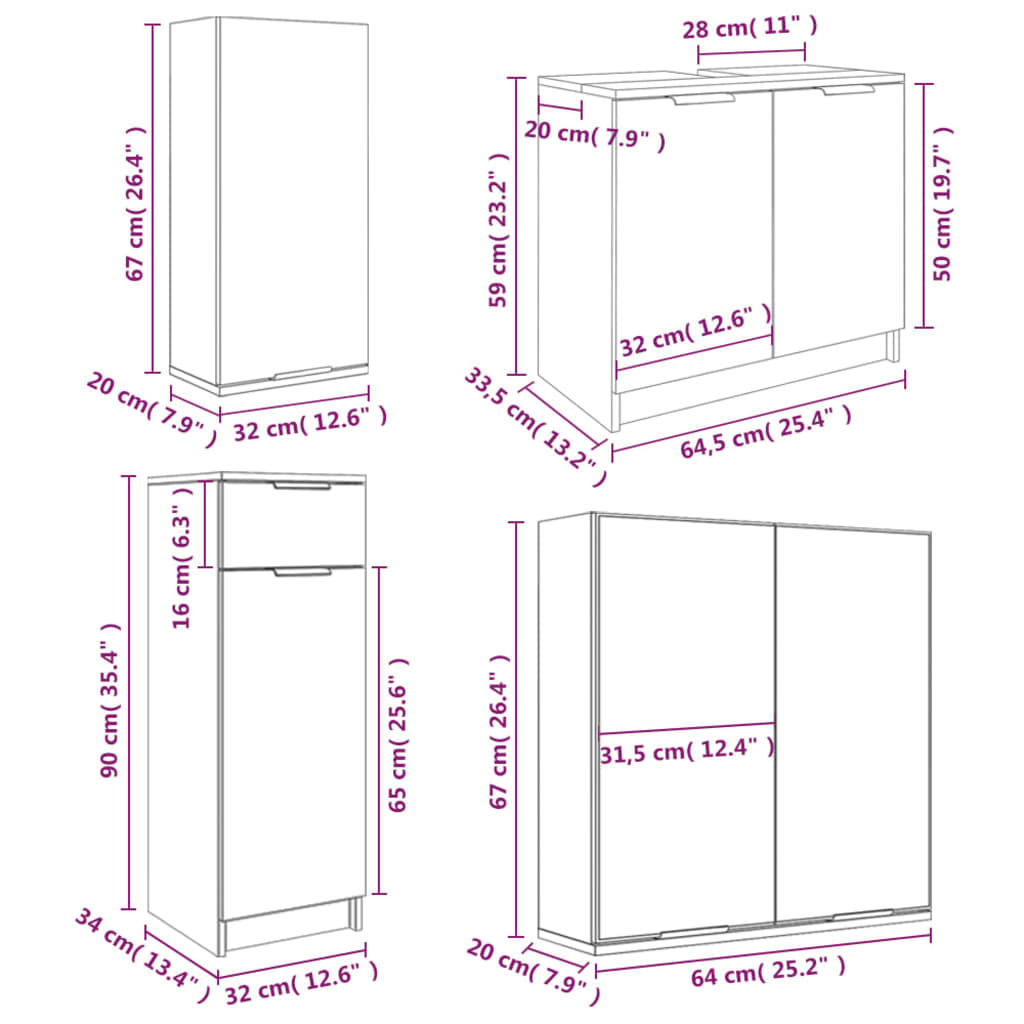 vidaXL 5dílná sada koupelnových skříněk bílá kompozitní dřevo