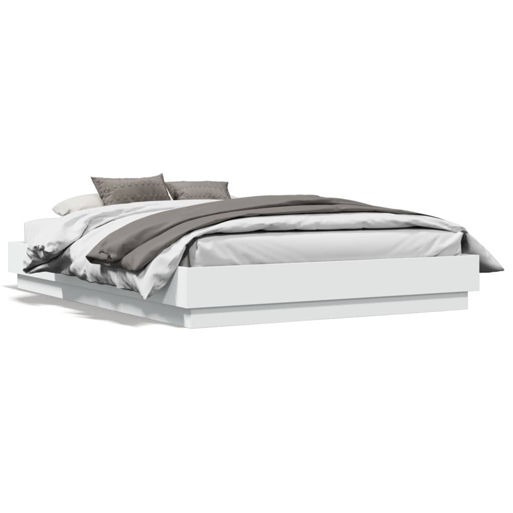 vidaXL Rám postele s LED osvětlením bílý 135 x 190 cm