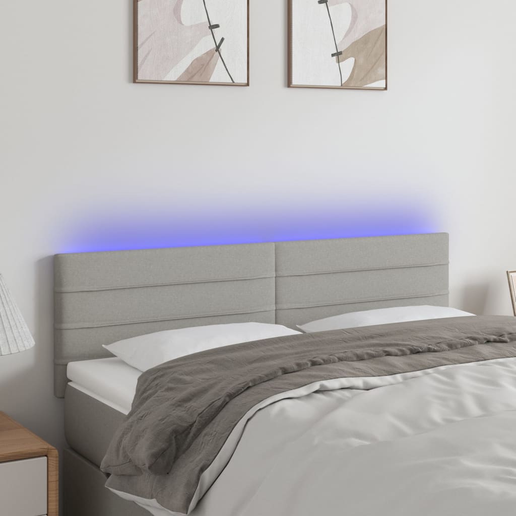 vidaXL Čelo postele s LED světle šedé 144 x 5 x 78/88 cm textil