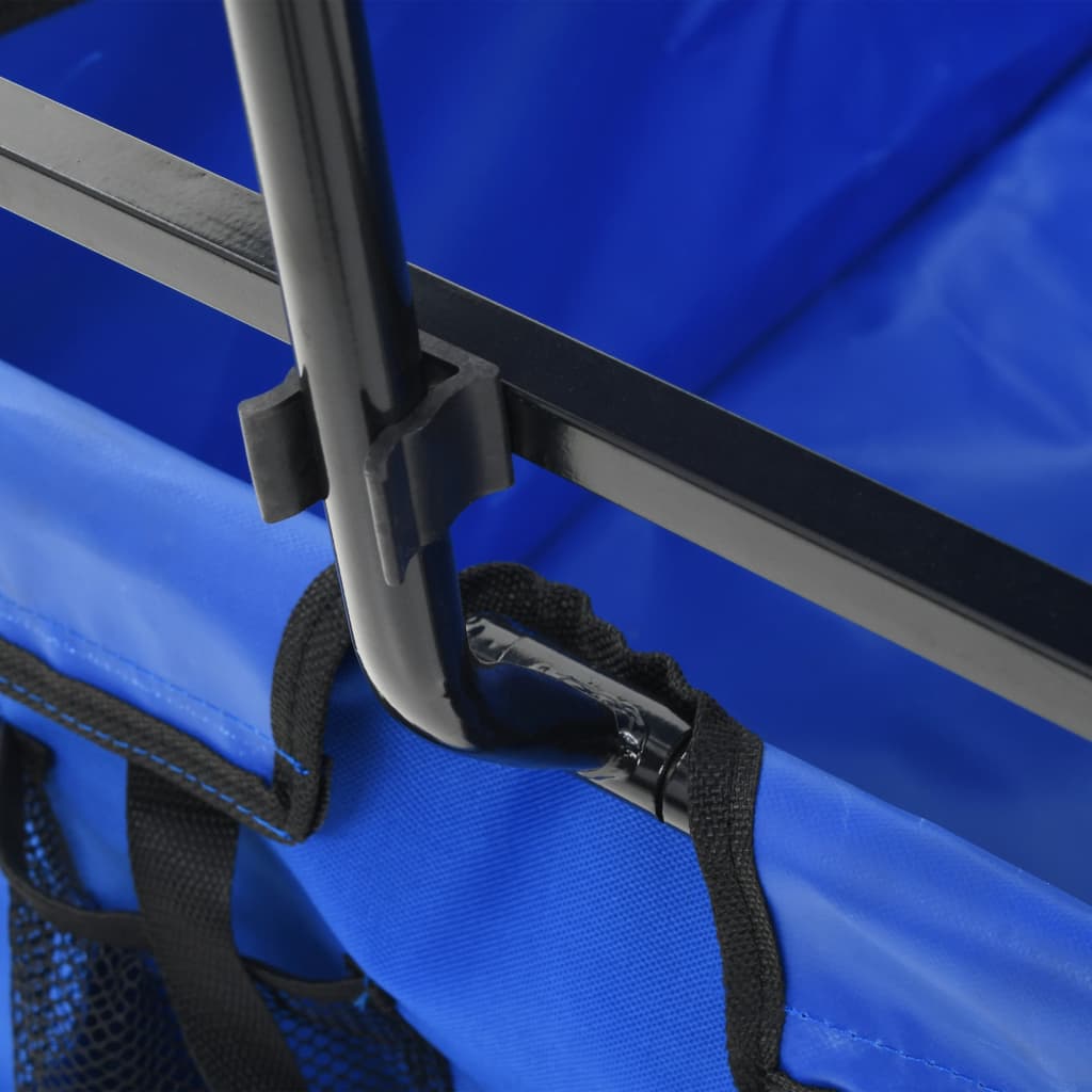 vidaXL Skládací ruční vozík se stříškou ocelový modrý