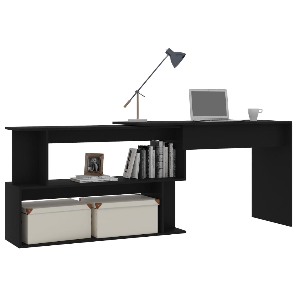 vidaXL Rohový psací stůl černý 200 x 50 x 76 cm dřevotříska