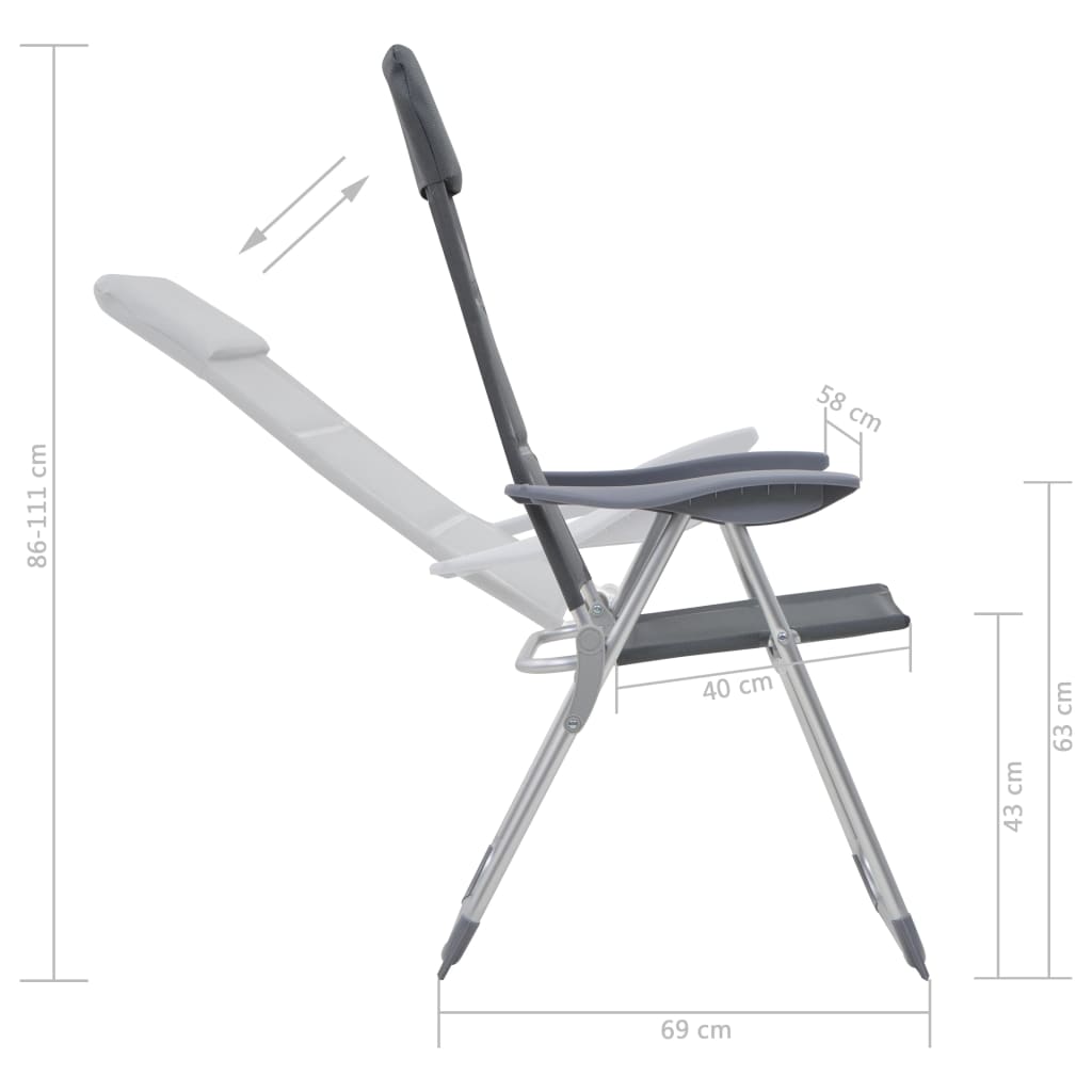 vidaXL Kempingové židle z hliníku 2 ks 58 x 69 x 111 cm šedé