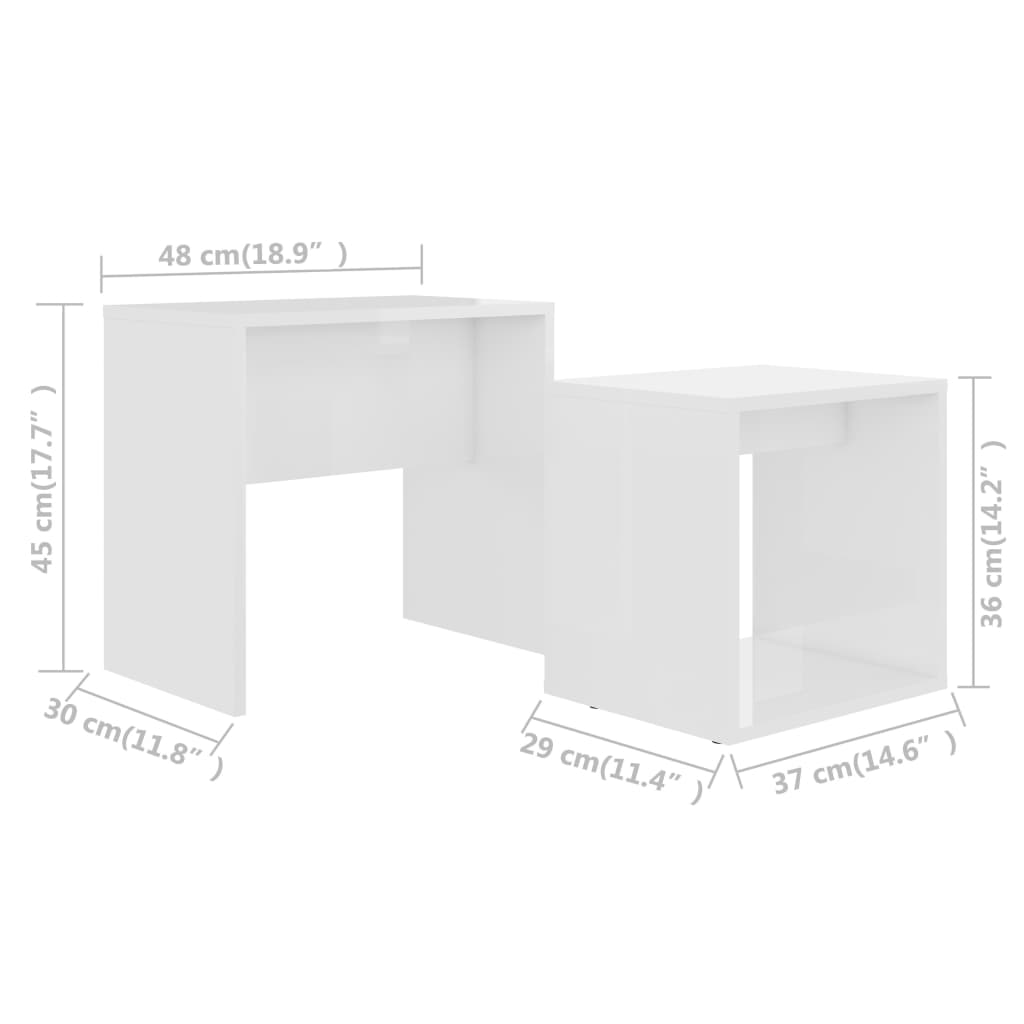 vidaXL Set konferenčních stolků bílý vysoký lesk 48x30x45 dřevotříska