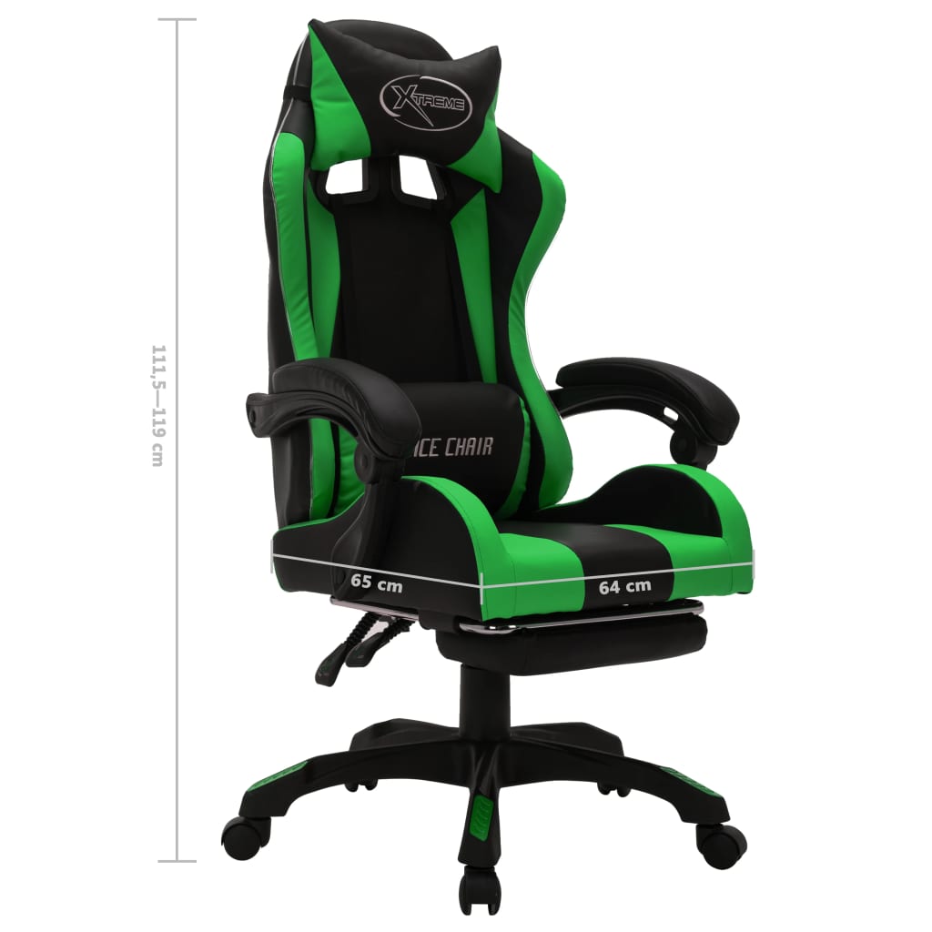 vidaXL Herní židle s RGB LED podsvícením zeleno-černá faux kůže