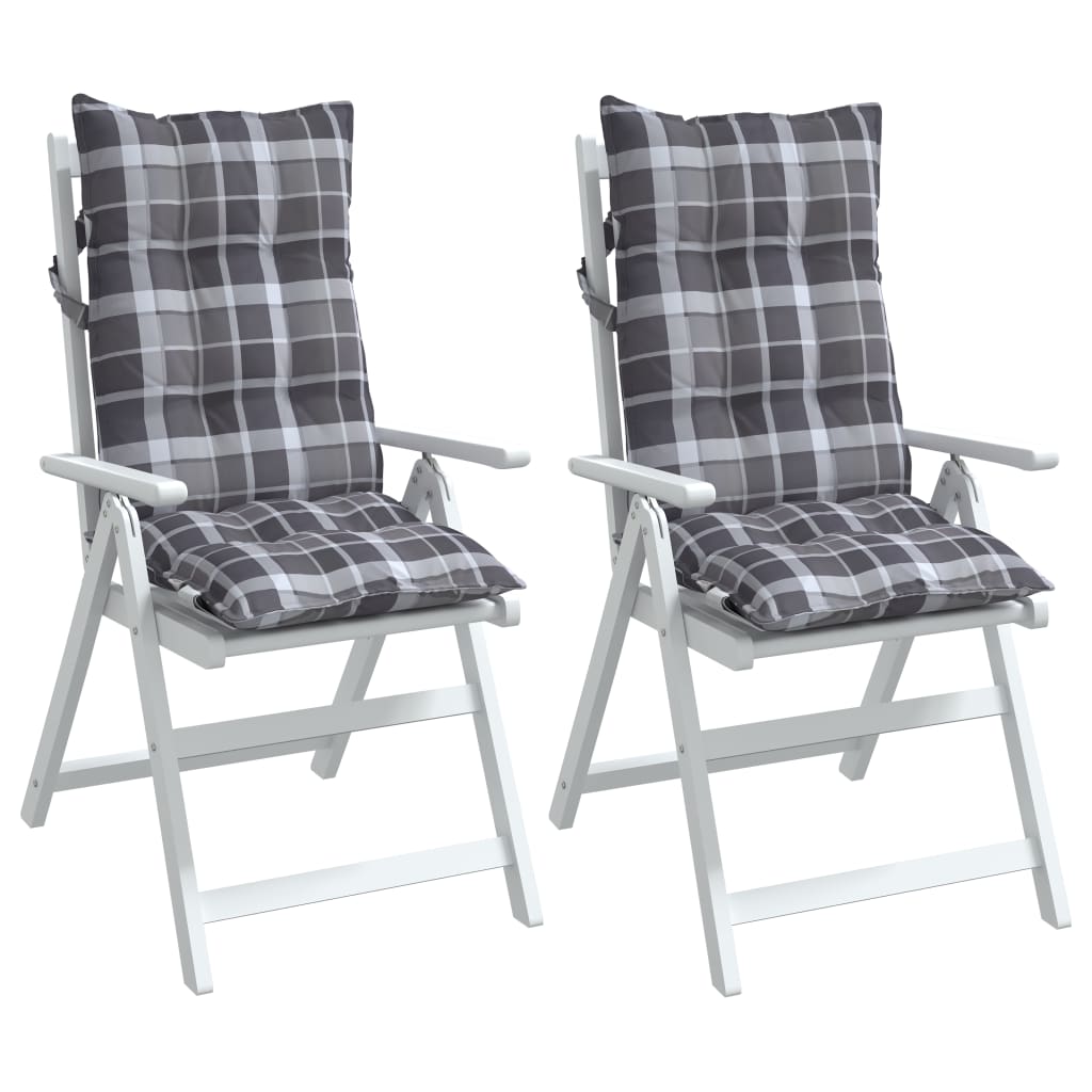 vidaXL Podušky na židli s vysokým opěradlem 2 ks šedé kárované oxford