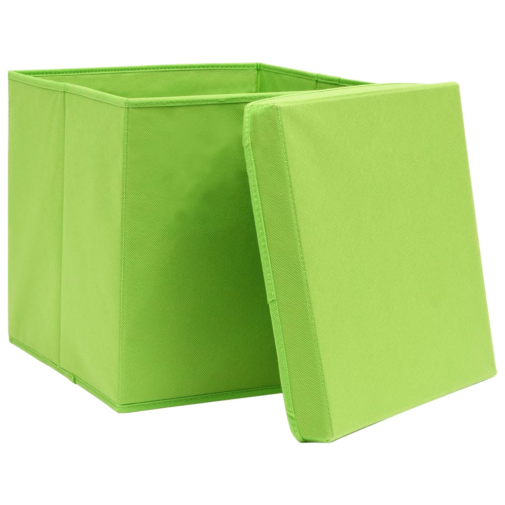vidaXL Úložné boxy s víky 10 ks zelené 32 x 32 x 32 cm textil