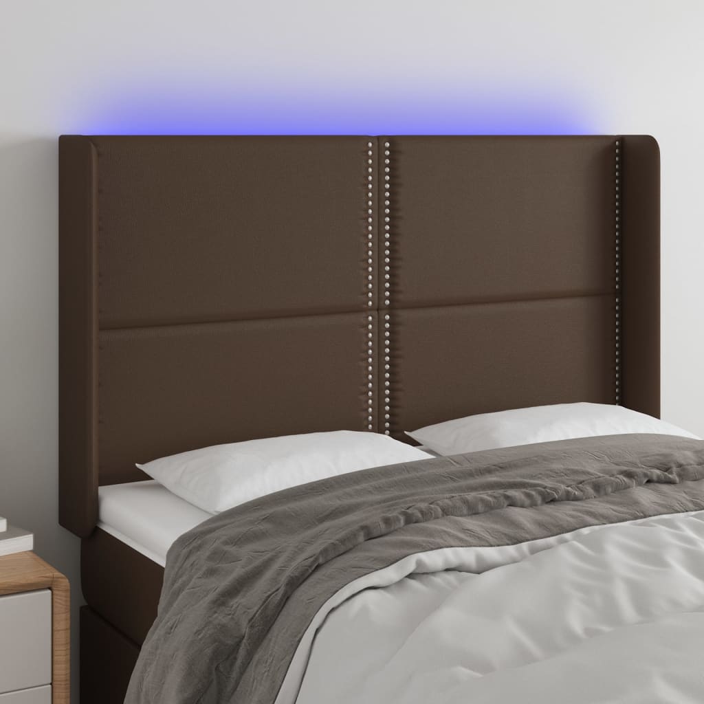 vidaXL Čelo postele s LED hnědé 147 x 16 x 118/128 cm umělá kůže
