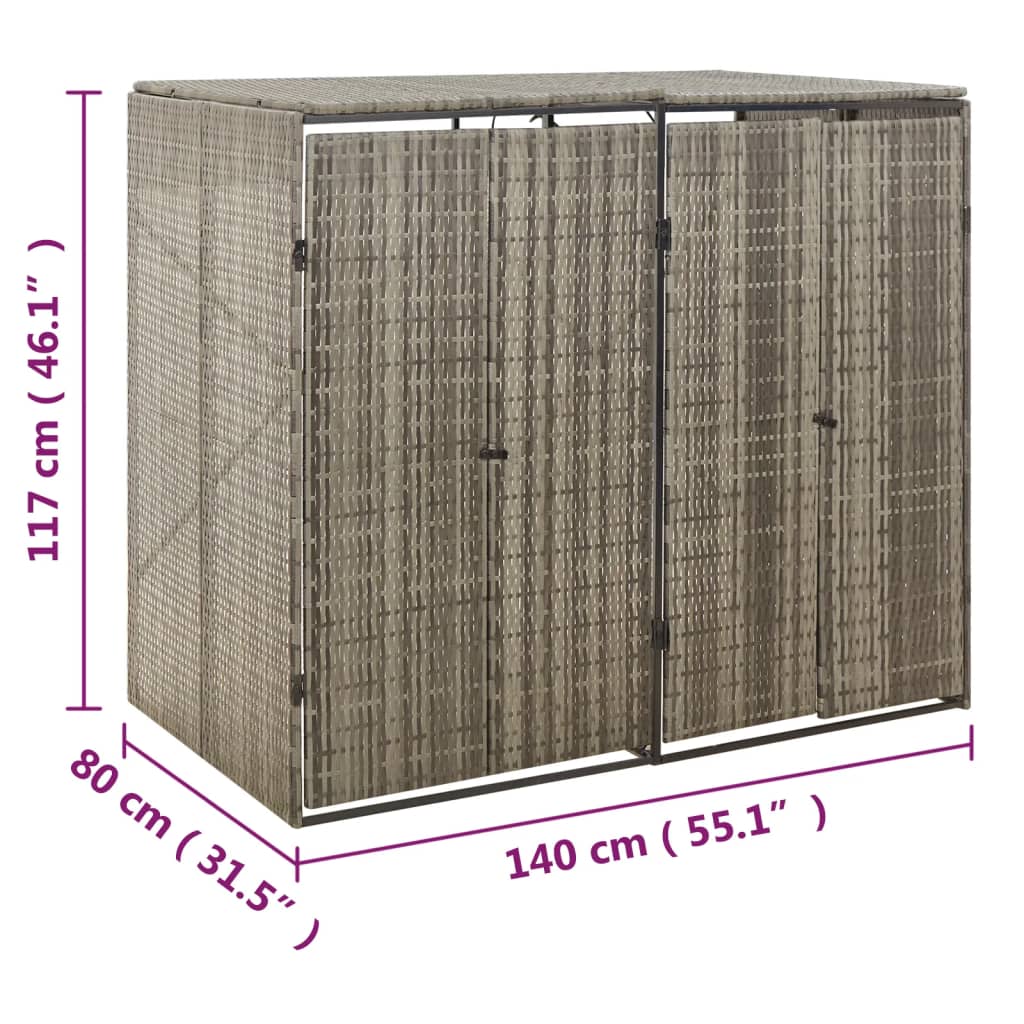 vidaXL Přístřešek na dvě popelnice šedý 140 x 80 x 117 cm polyratan