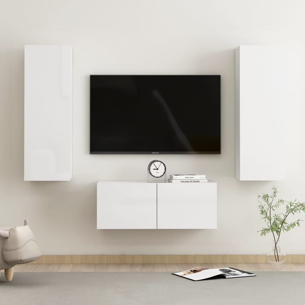 vidaXL 3dílný set TV skříněk bílý s vysokým leskem dřevotříska