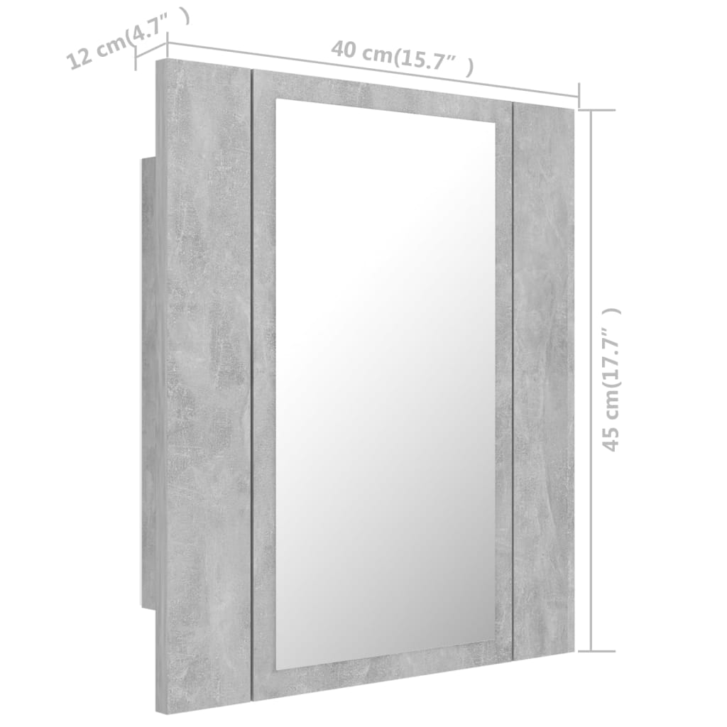 vidaXL LED koupelnová skříňka se zrcadlem betonově šedá 40x12x45 cm