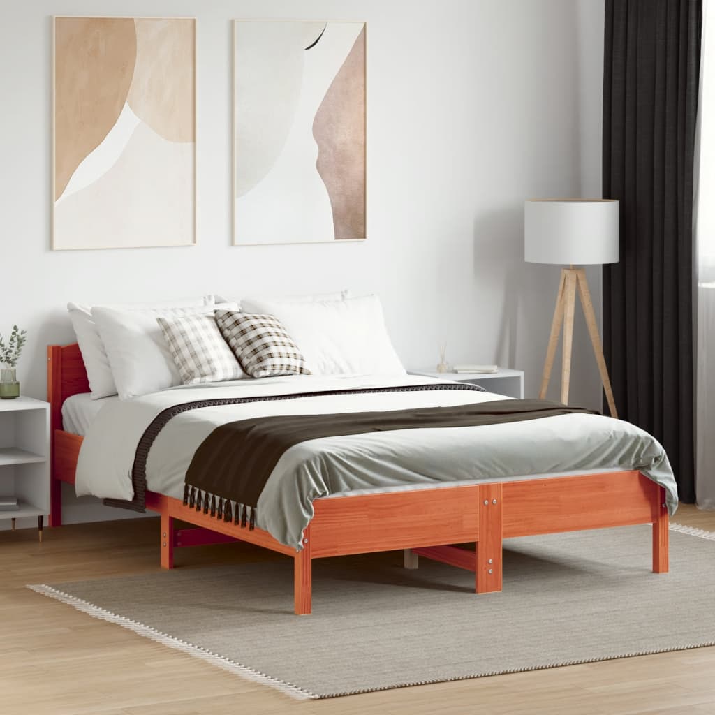 vidaXL Rám postele s čelem voskově hnědý 120 x 190 cm masivní borovice
