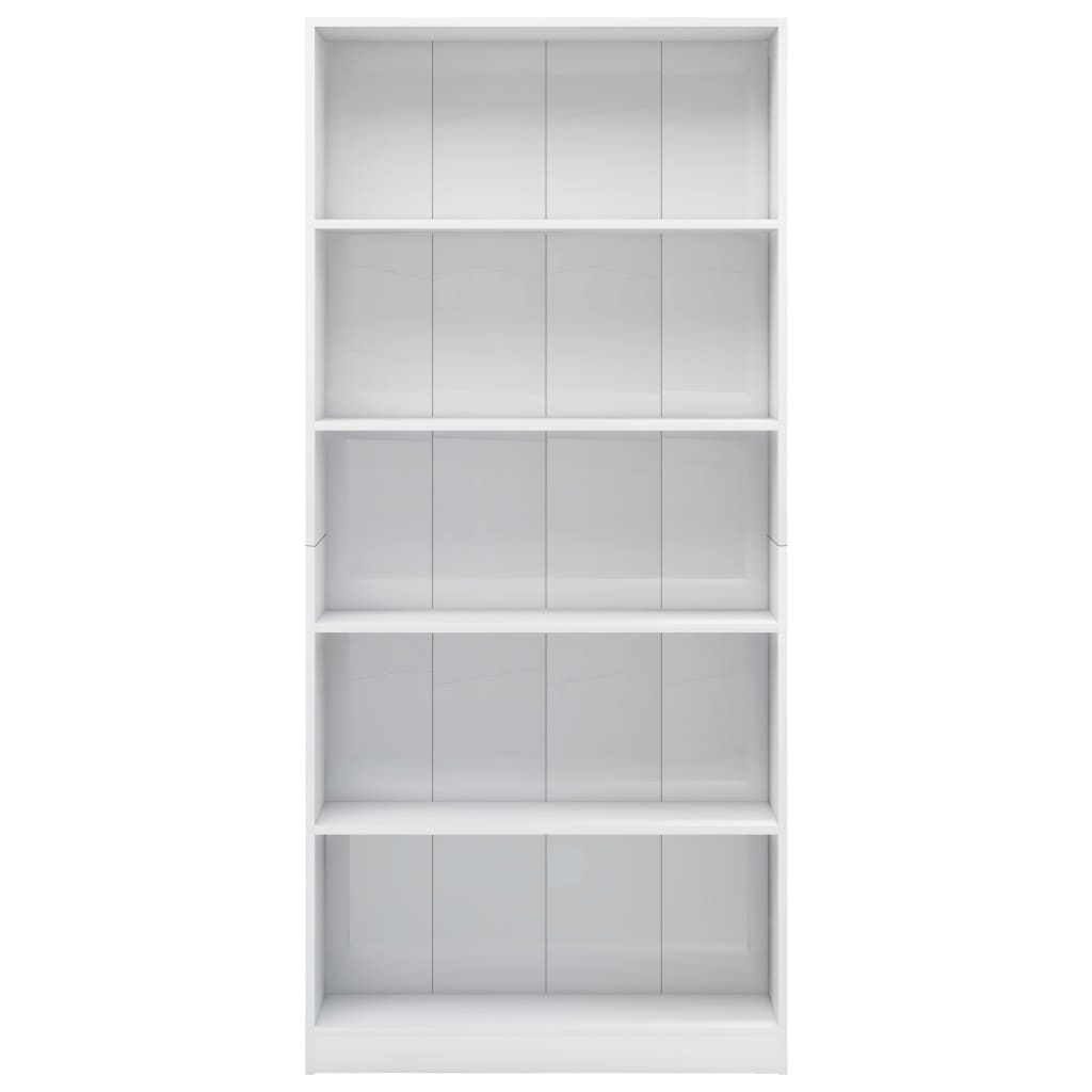 vidaXL 5patrová knihovna bílá s vysokým leskem 80x24x175cm dřevotříska