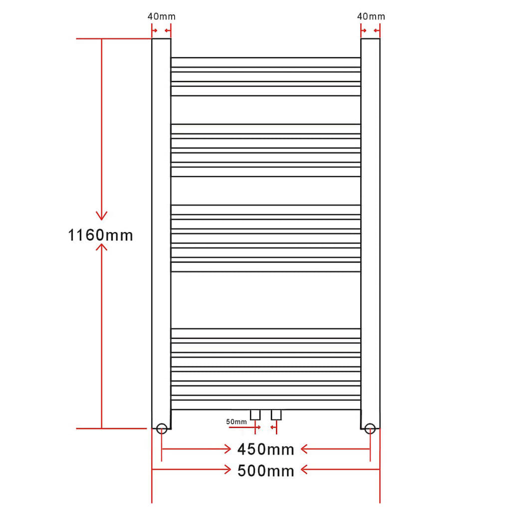Žebříkový radiátor obloukový, ústřední topení 500 x 1160 mm boční a střední přípojka
