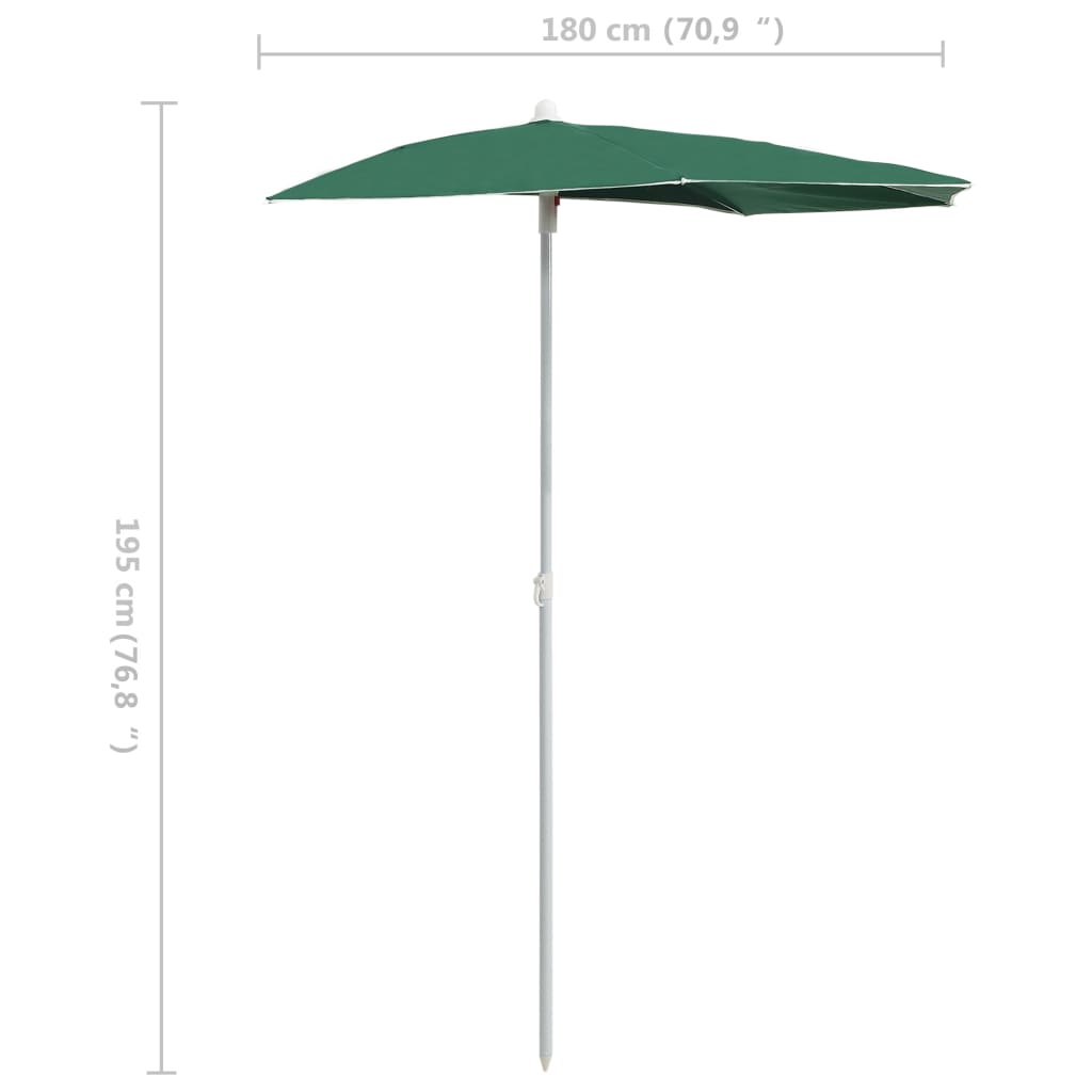 vidaXL Zahradní půlkruhový slunečník s tyčí 180 x 90 cm zelený
