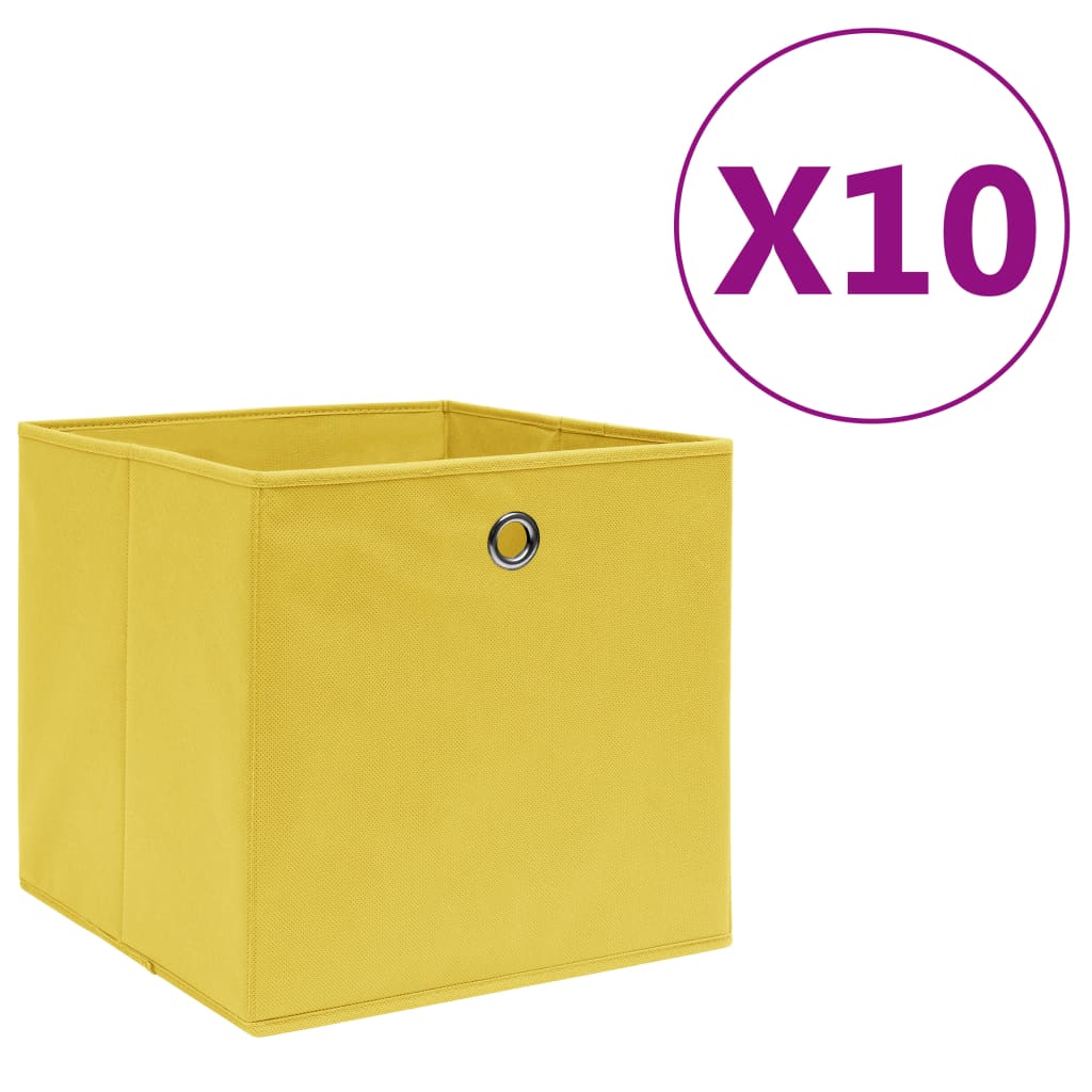 vidaXL Úložné boxy 10 ks netkaná textilie 28 x 28 x 28 cm žluté
