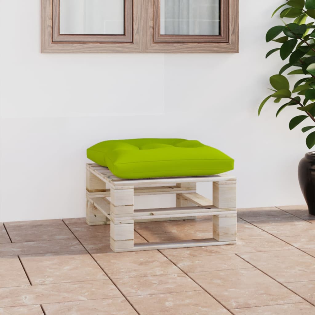 vidaXL Zahradní taburet z palet s jasně zelenou poduškou borové dřevo