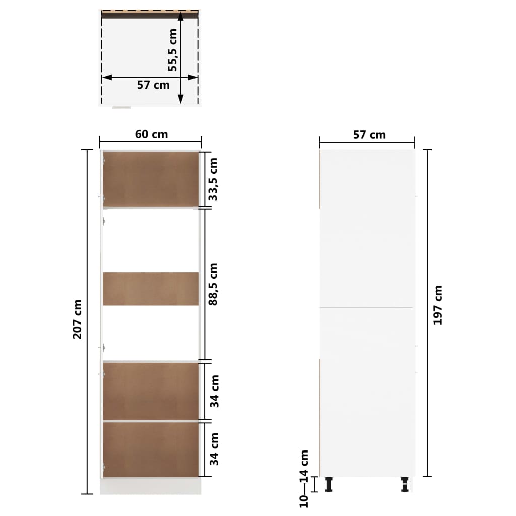 vidaXL Skříň na vestavnou lednici bílá s leskem 60x57x207 dřevotříska