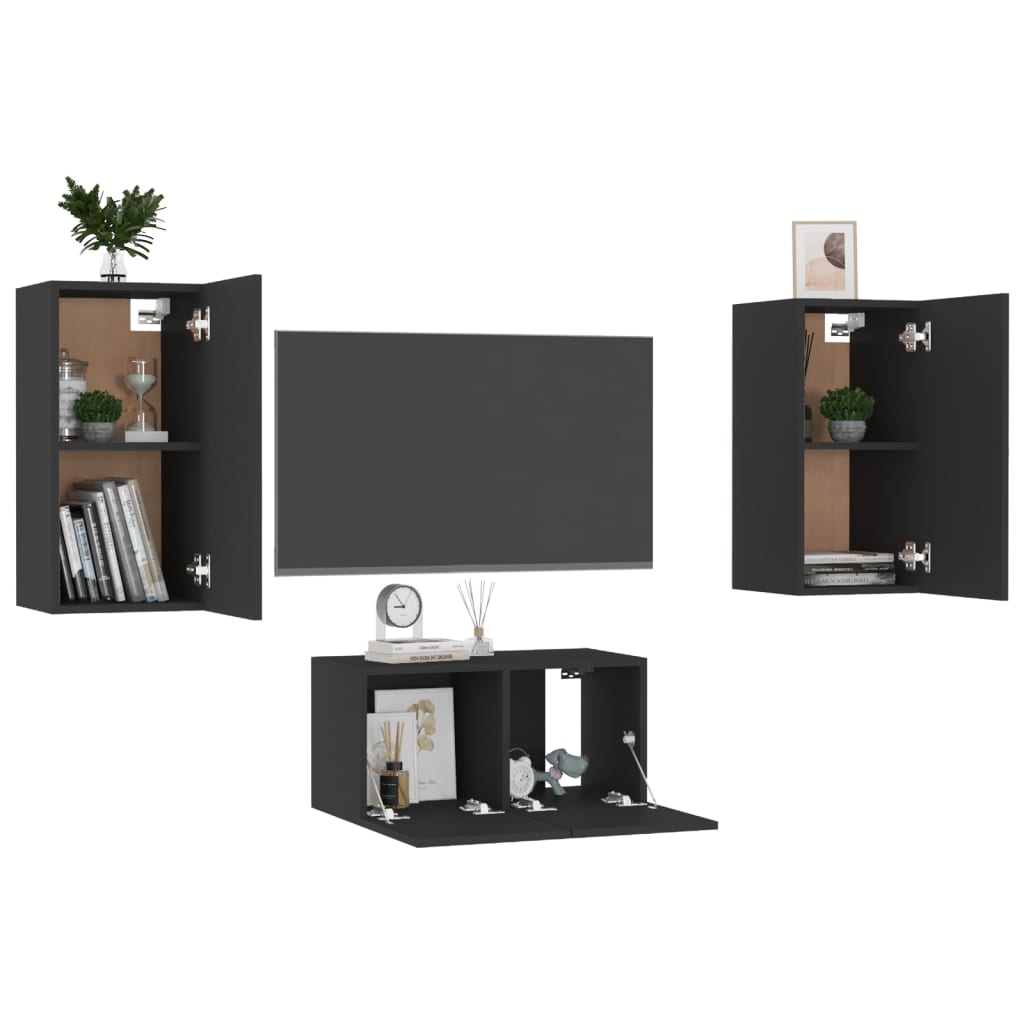 vidaXL 3dílný set TV skříněk černý kompozitní dřevo