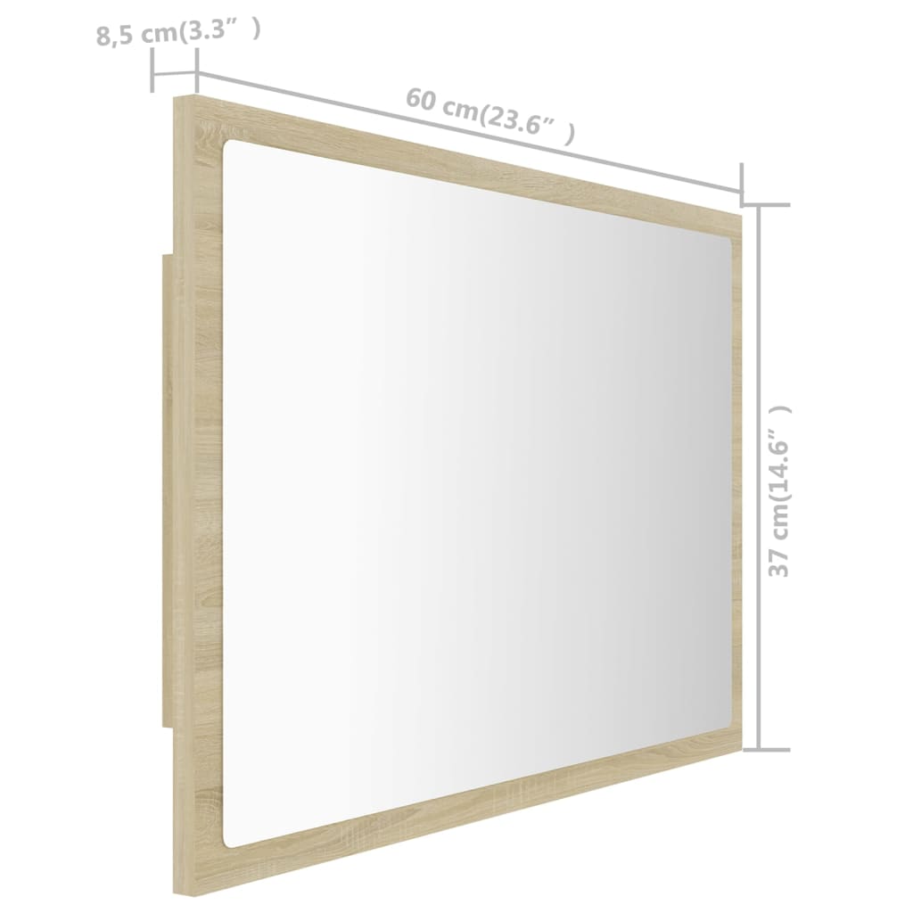 vidaXL LED koupelnové zrcadlo dub sonoma 60 x 8,5 x 37 cm akrylové