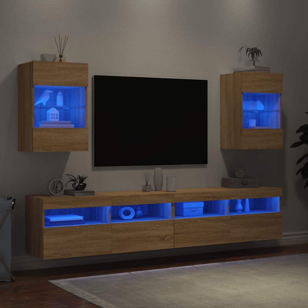 vidaXL Nástěnné TV skříňky s LED 2 ks dub sonoma 40 x 30 x 60,5 cm
