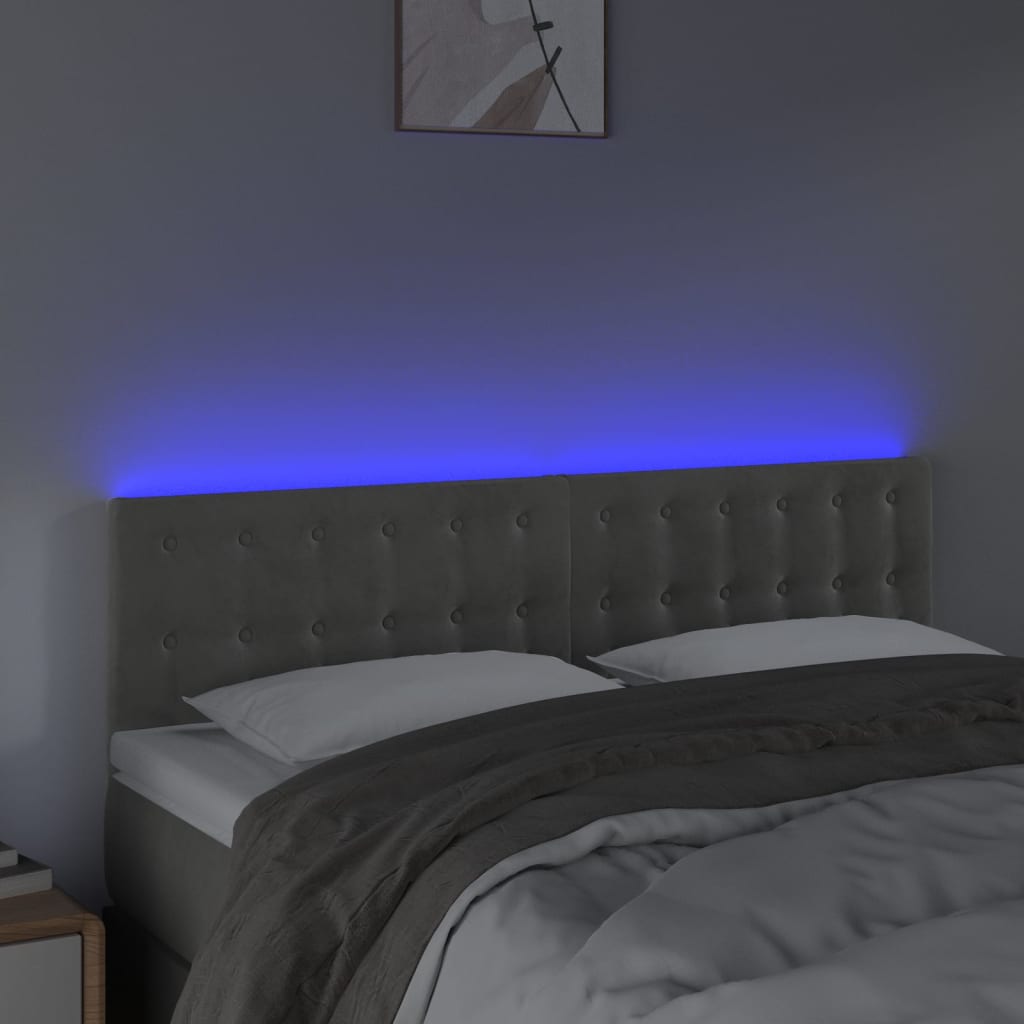 vidaXL Čelo postele s LED světle šedé 144 x 5 x 78/88 cm samet