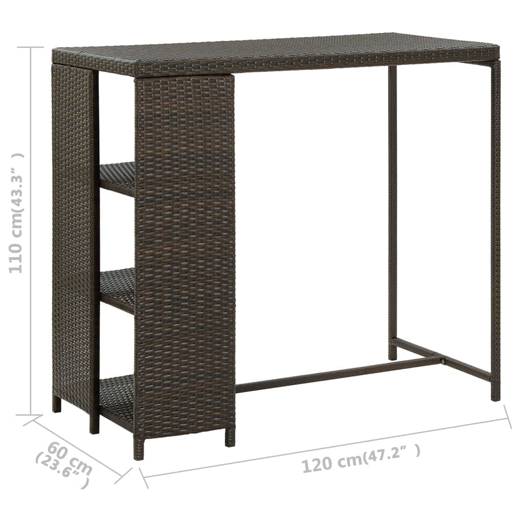 vidaXL Barový stolek s úložným regálem hnědý 120x60x110 cm polyratan