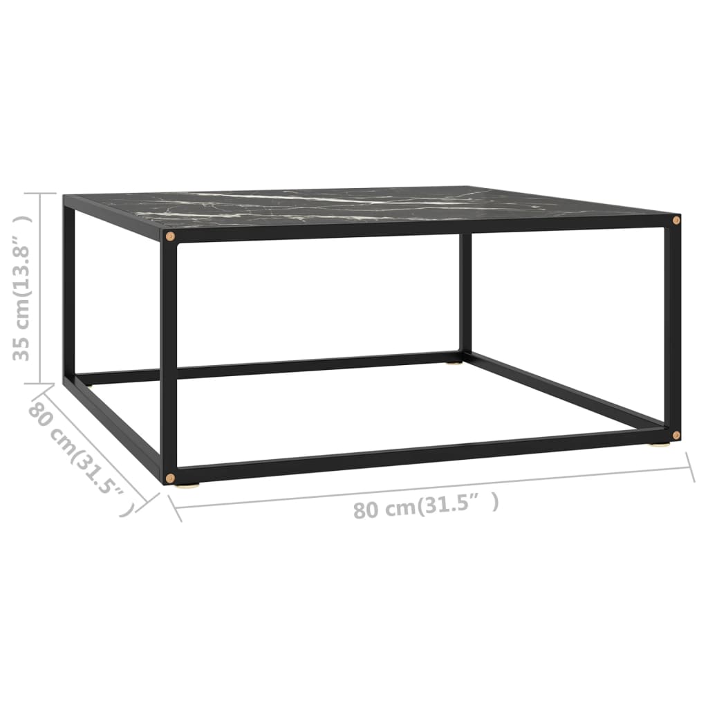 vidaXL Konferenční stolek černý s černým mramorovým sklem 80x80x35 cm