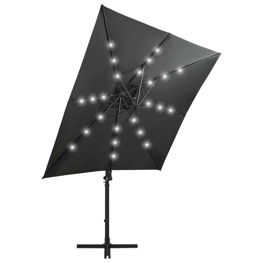 vidaXL Konzolový slunečník s tyčí a LED světly antracitový 250 cm
