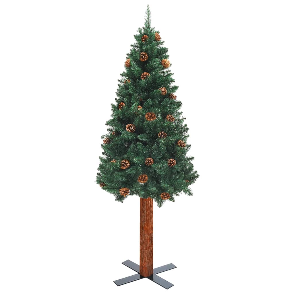 vidaXL Úzký vánoční stromek s LED a sadou koulí zelený 210 cm PVC