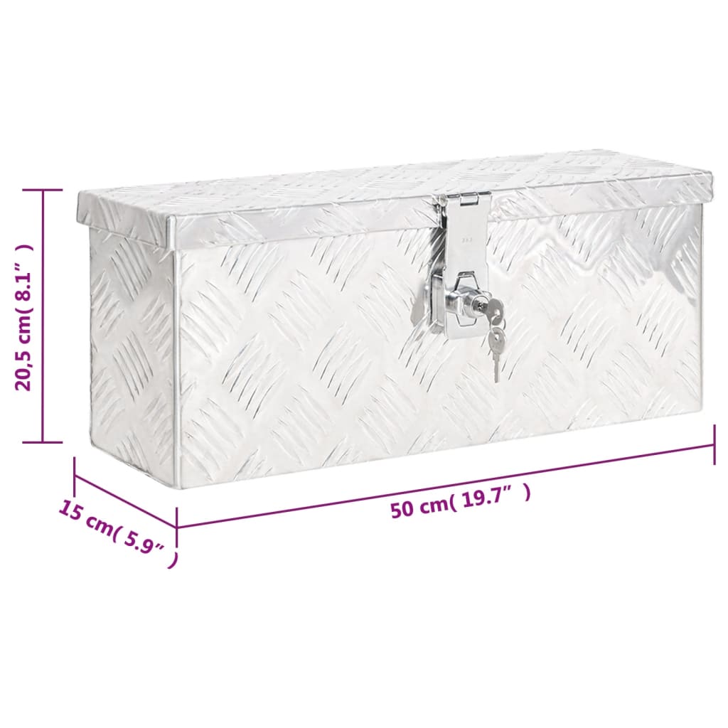 vidaXL Úložný box stříbrný 50 x 15 x 20,5 cm hliník
