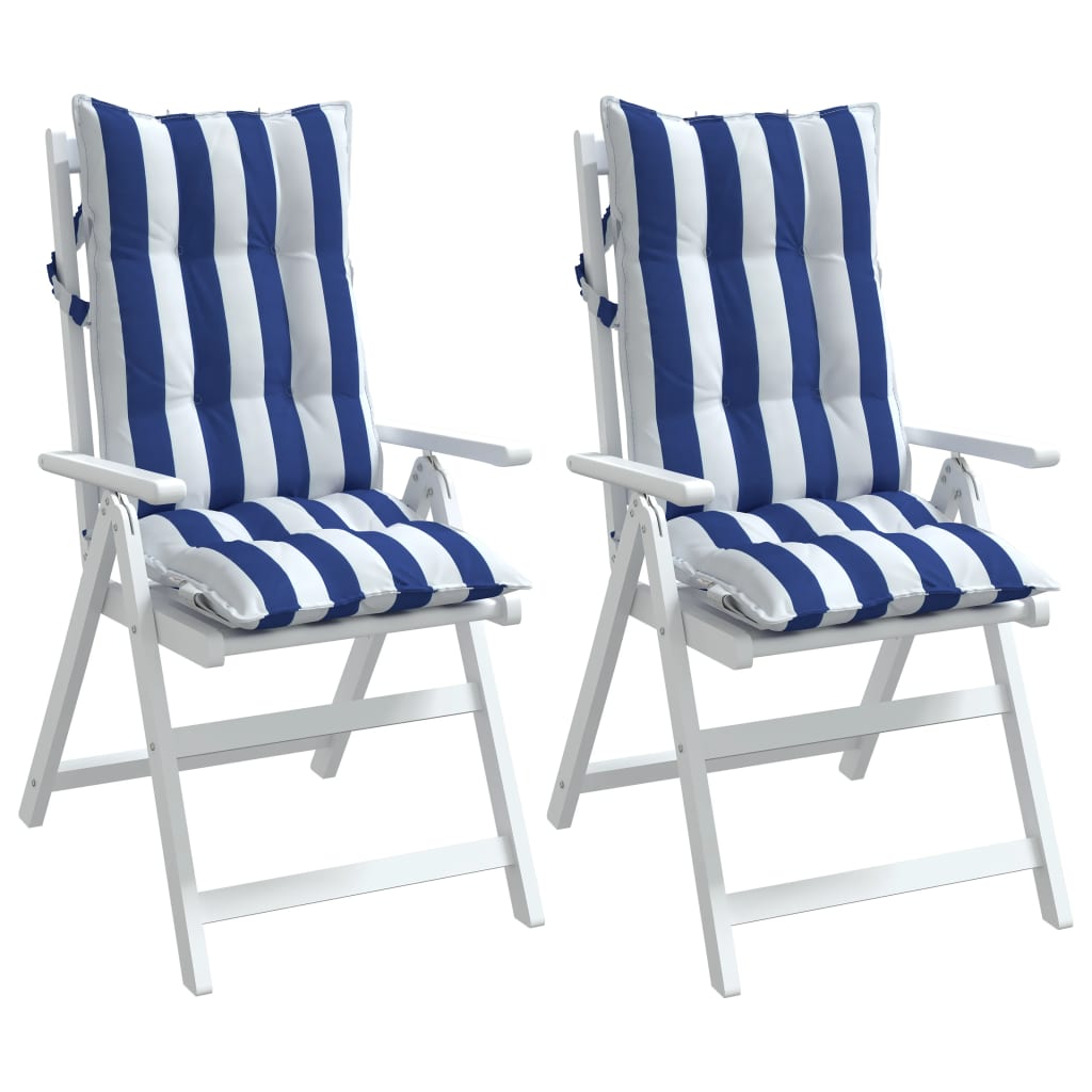 vidaXL Podušky na židli vysoké opěradlo 2 ks modré a bílé pruhy oxford