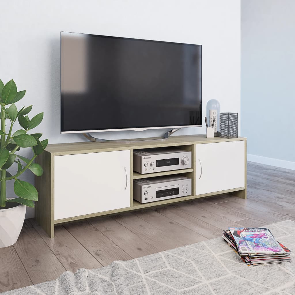vidaXL TV stolek bílý a dub sonoma 120 x 30 x 37,5 cm dřevotříska