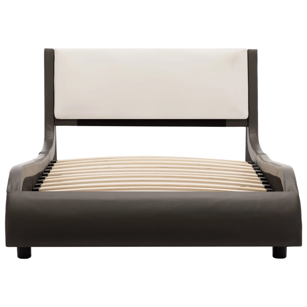vidaXL Rám postele s LED světlem šedý a bílý umělá kůže 90 x 200 cm