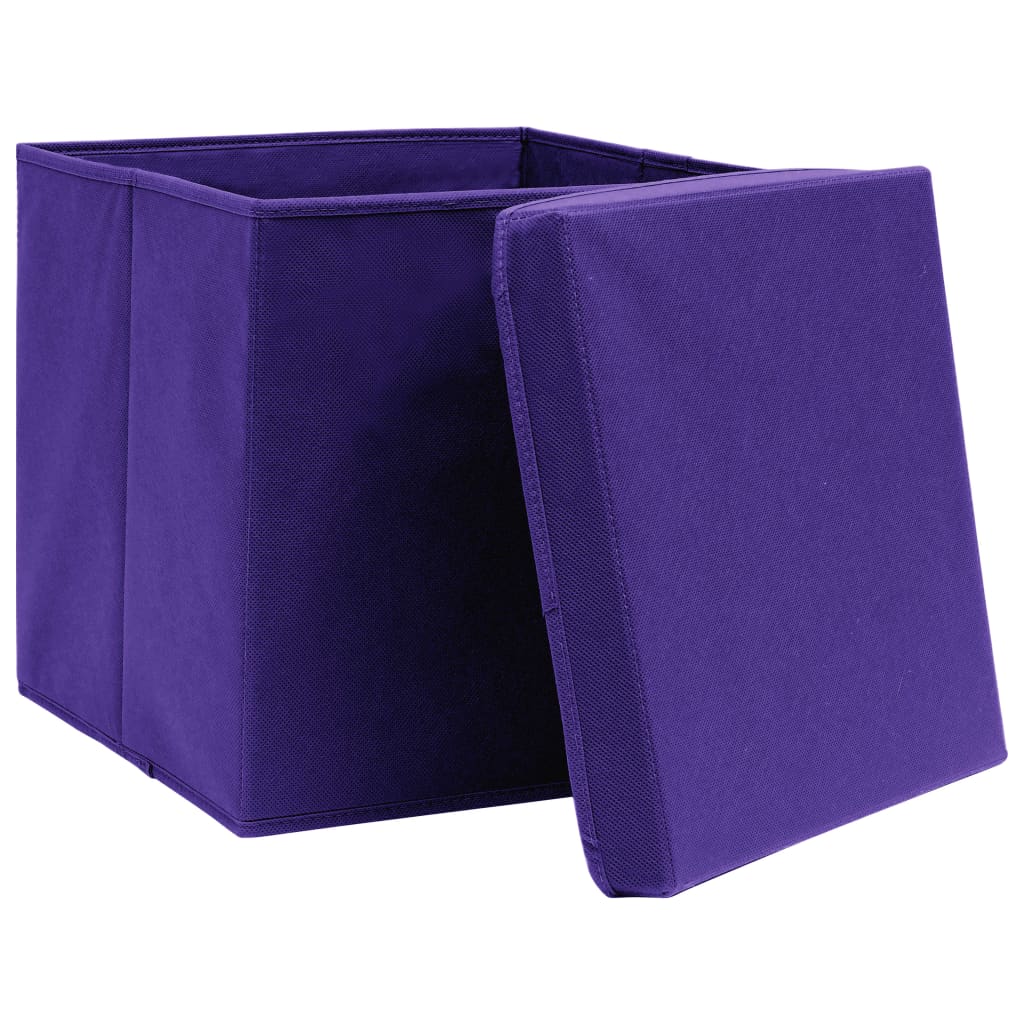 vidaXL Úložné boxy s víky 10 ks fialové 32 x 32 x 32 cm textil