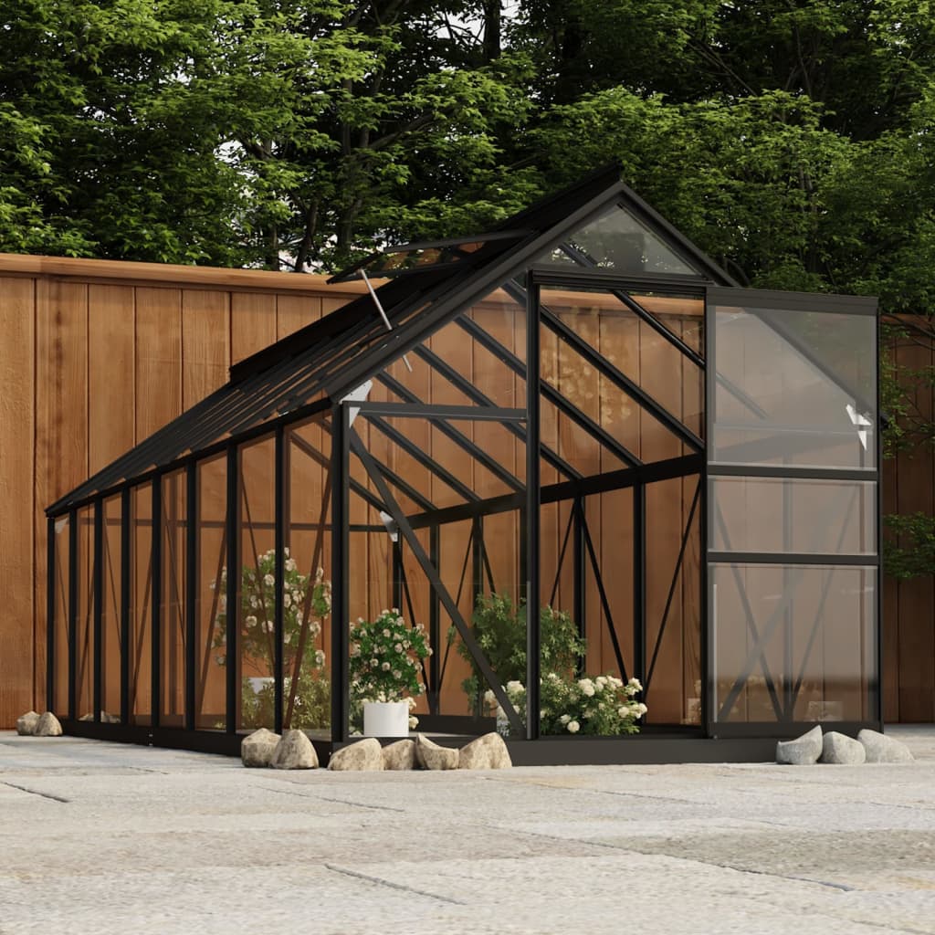 vidaXL Skleněný skleník antracitový 155 x 395,5 x 191 cm hliník
