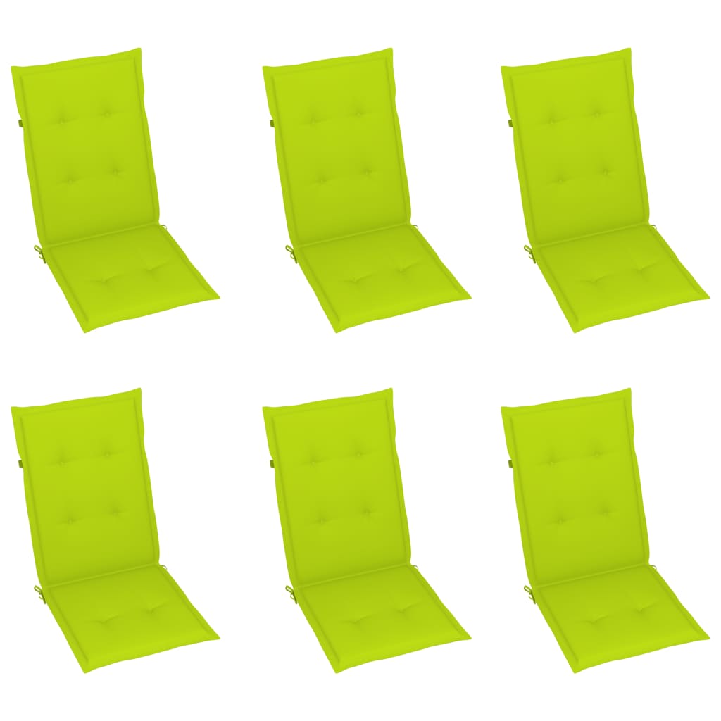 vidaXL Zahradní židle 6 ks jasně zelené podušky masivní teak