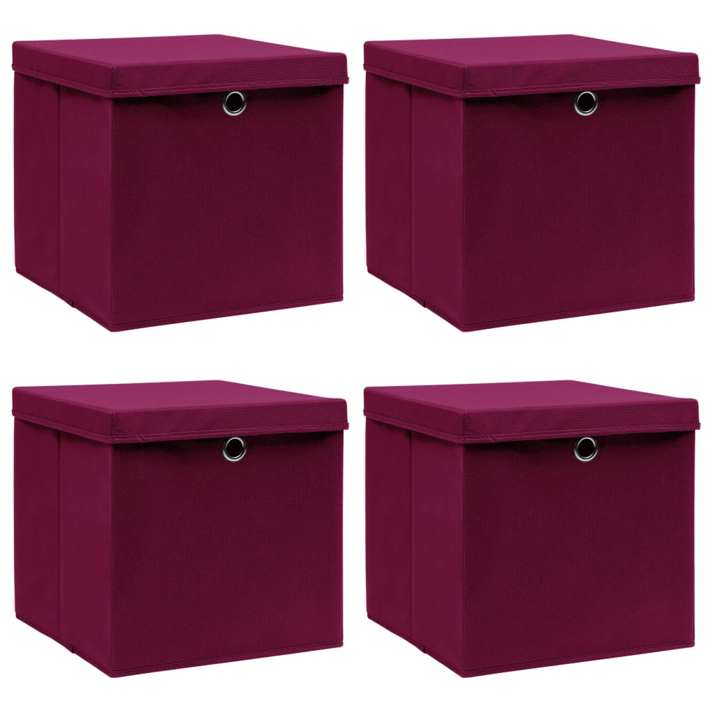 vidaXL Úložné boxy s víky 4 ks tmavě červené 32 x 32 x 32 cm textil