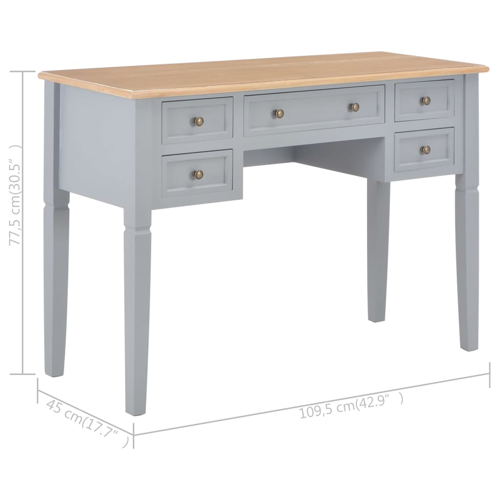vidaXL Psací stůl šedý 109,5 x 45 x 77,5 cm dřevo