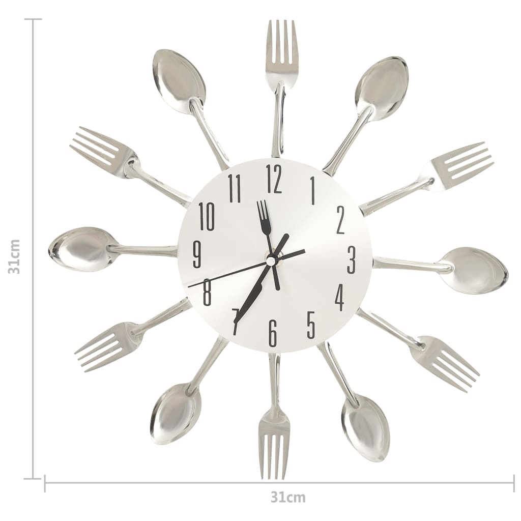 vidaXL Nástěnné hodiny s vidličkami a lžícemi stříbrné 31 cm hliník