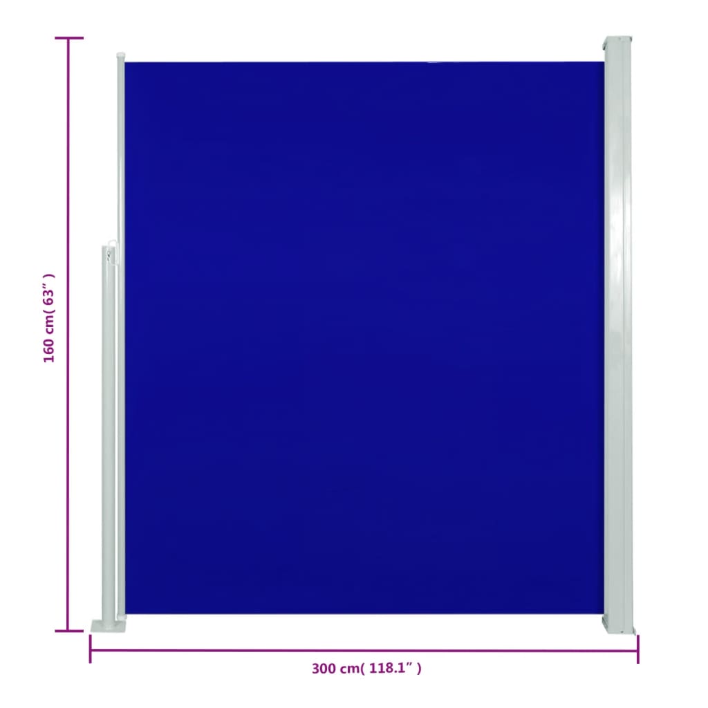 vidaXL Zatahovací boční markýza 160 x 300 cm modrá