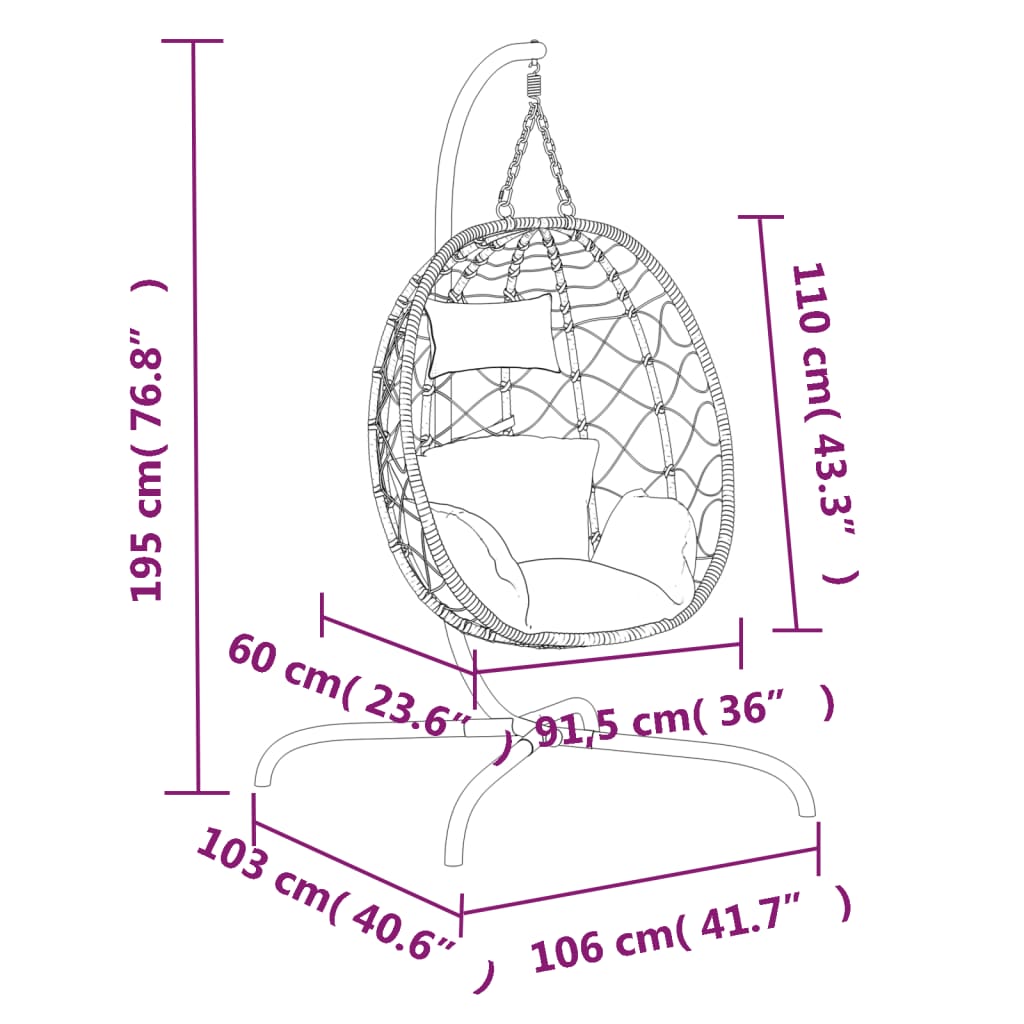 vidaXL Závěsné křeslo vajíčko s poduškou taupe polyratan a ocel