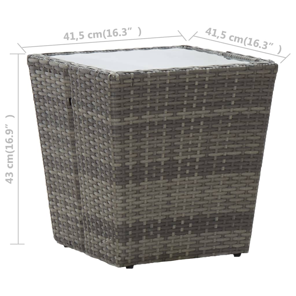 vidaXL Čajový stolek šedý 41,5 x 41,5 x 43 cm polyratan tvrzené sklo