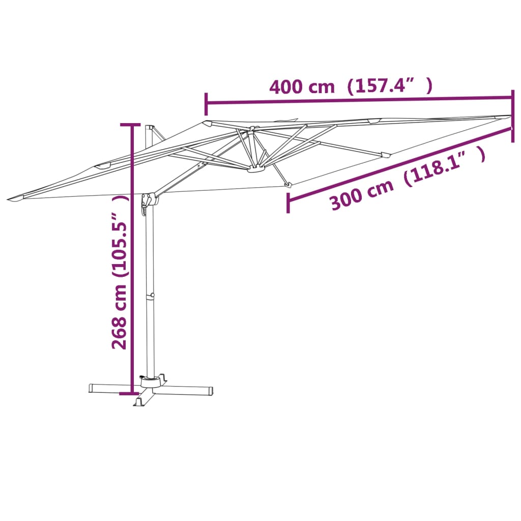 vidaXL Konzolový slunečník s hliníkovou tyčí taupe 400 x 300 cm