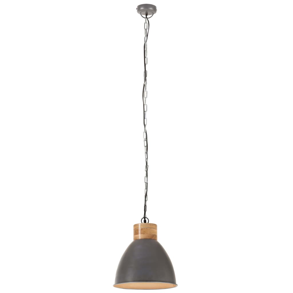 vidaXL Industriální závěsná lampa šedá železo masivní dřevo 46 cm E27