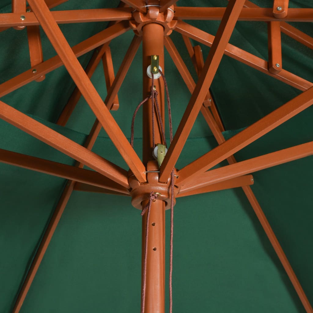 vidaXL Dvoupatrový slunečník s dřevěnou tyčí, 270x270 cm, zelená