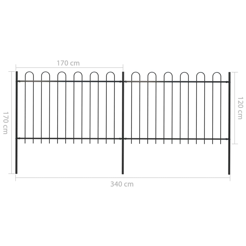 vidaXL Zahradní plot s obloučky ocelový 3,4 x 1,2 m černý